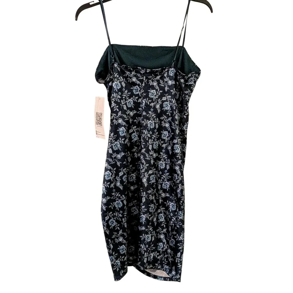 Emerald Sundae Blue‎ Floral Ruched Mini Dress Spaghetti Strap Square Neck M NWT